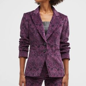 PAIGE Chelsee Floral Single-Breasted Velvet Blazer in Black Cherry XS